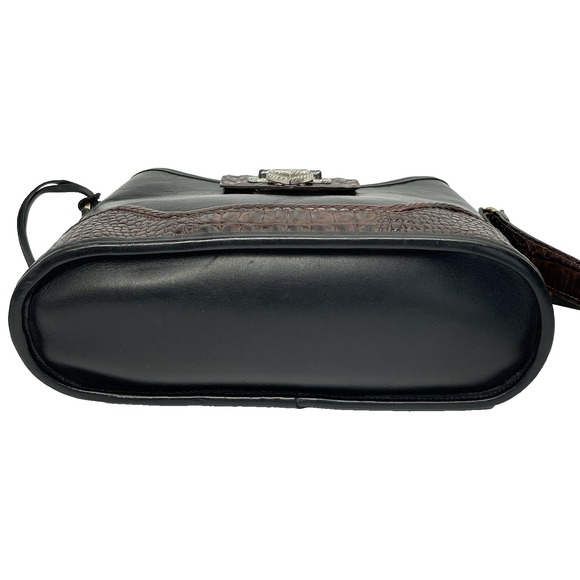 Vintage Brighton Black Leather Brown Croc Embossed Bucket Shoulder Bag Purse‎ - Picture 3 of 14